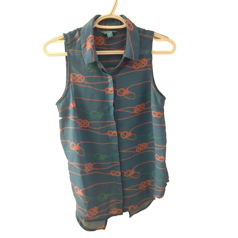 L’amour Nanette Lepore Women’s Sleeveless Blouse Nautical Print Blue Size M - Picture 1 of 11
